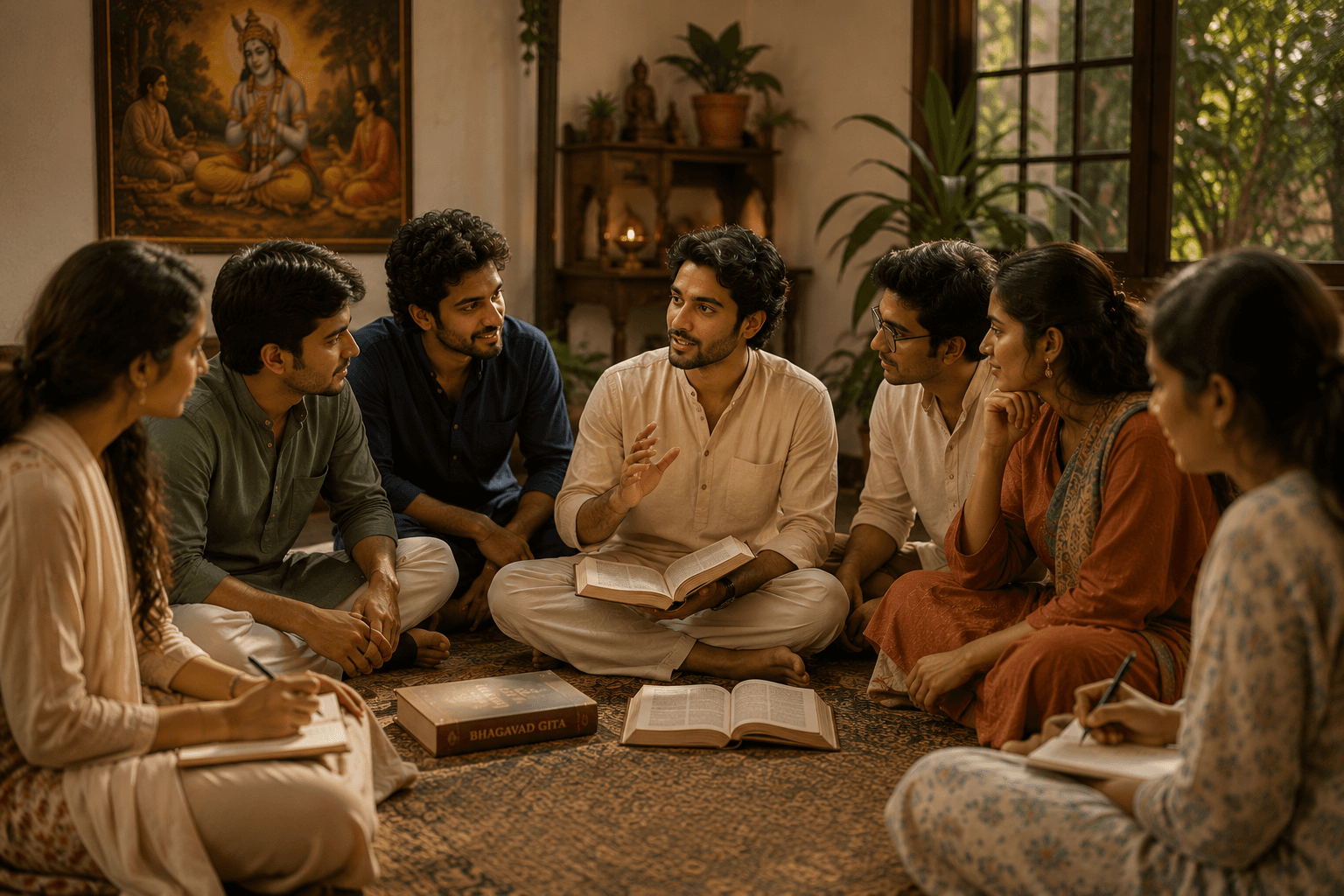 A study circle discussing scriptures